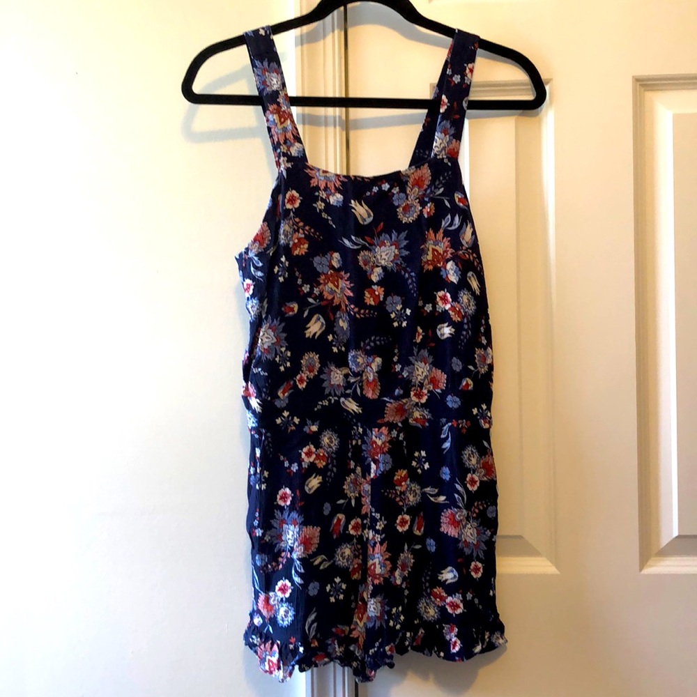 Ann Taylor Loft Beach Sleeveless Navy Floral Romper Size XS